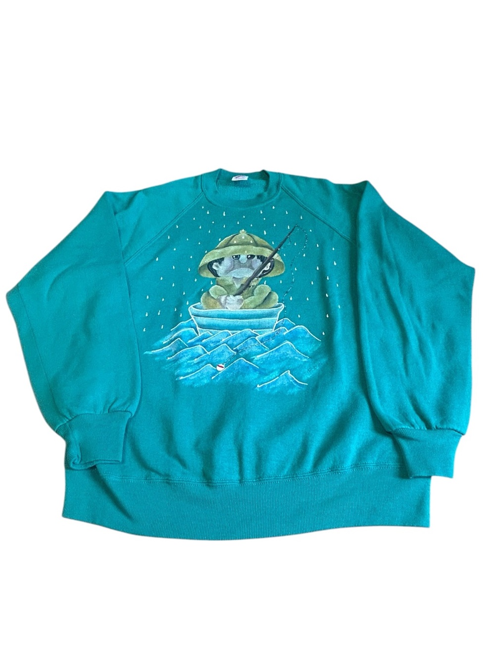 Vintage Fisherman Frog Sweatshirt Fishing in Rain Jerzees USA XL